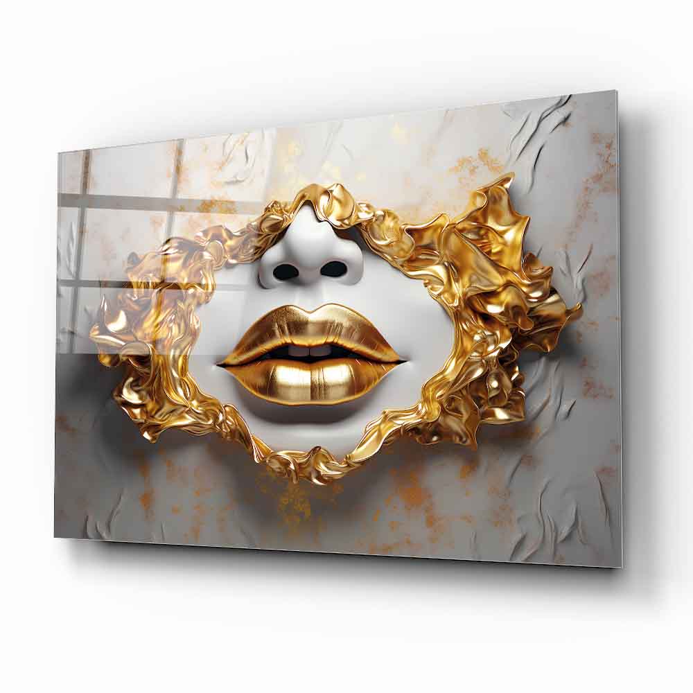 Gold Dudaklar Cam Tablo