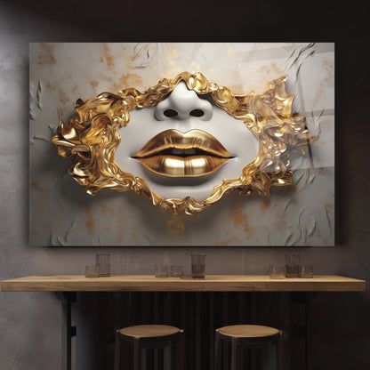 Gold Dudaklar Cam Tablo