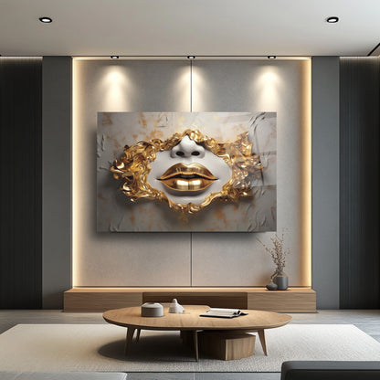 Gold Dudaklar Cam Tablo