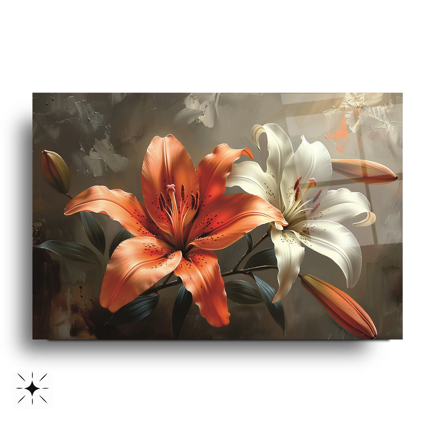 Turuncu Beyaz Çiçek Cam Tablo