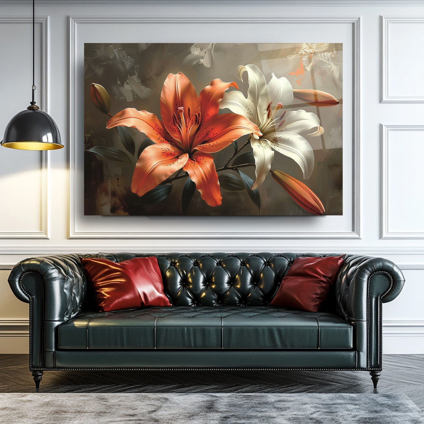 Turuncu Beyaz Çiçek Cam Tablo