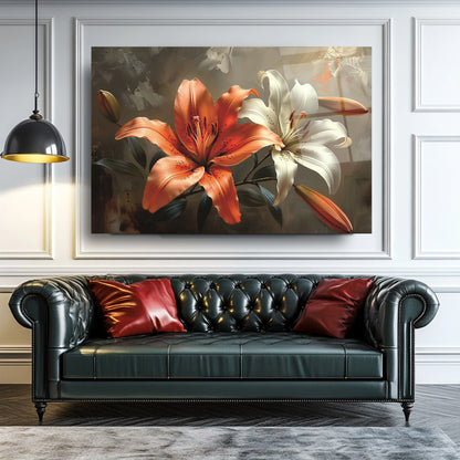 Turuncu Beyaz Çiçek Cam Tablo