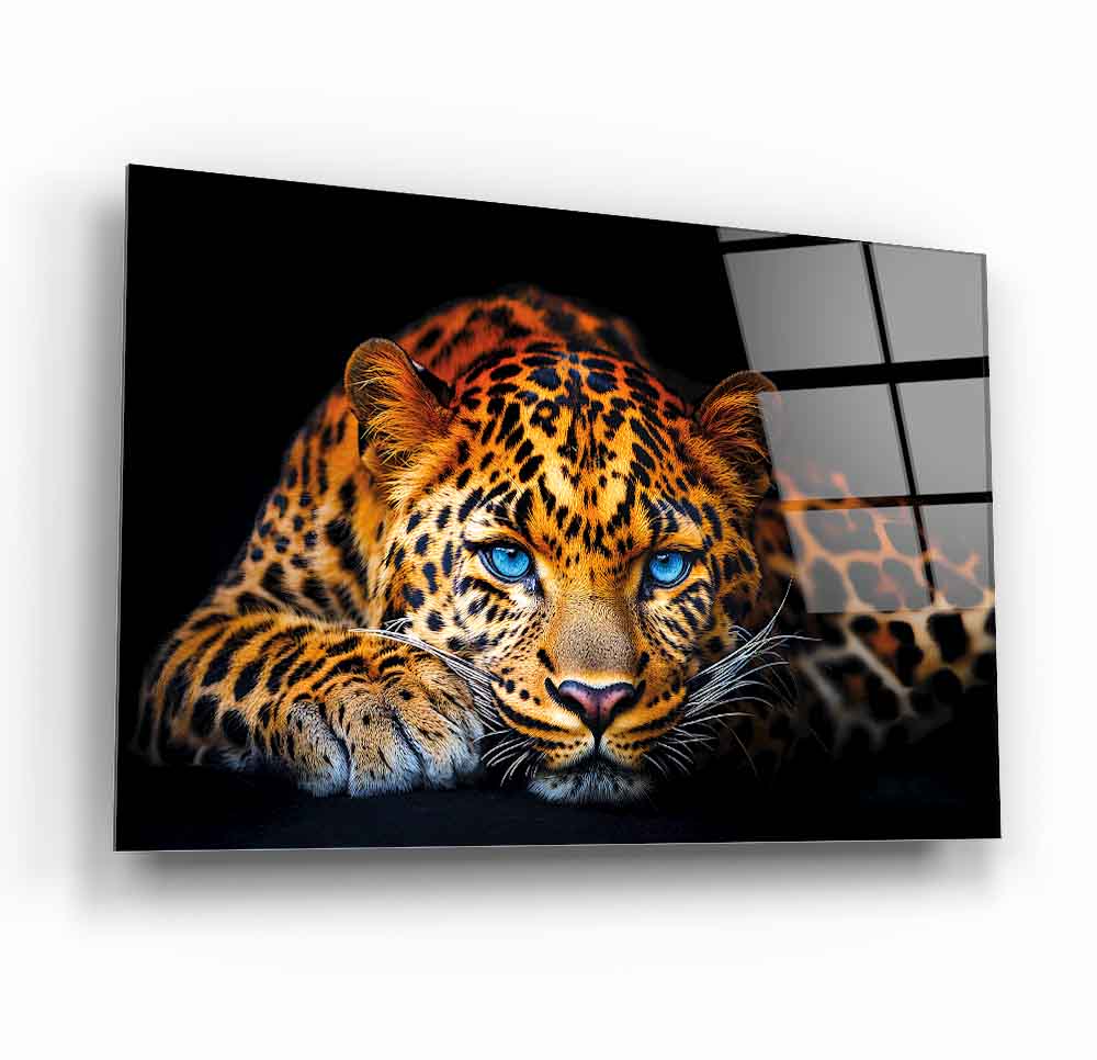 Mavi Gözlü Leopar Cam Tablo