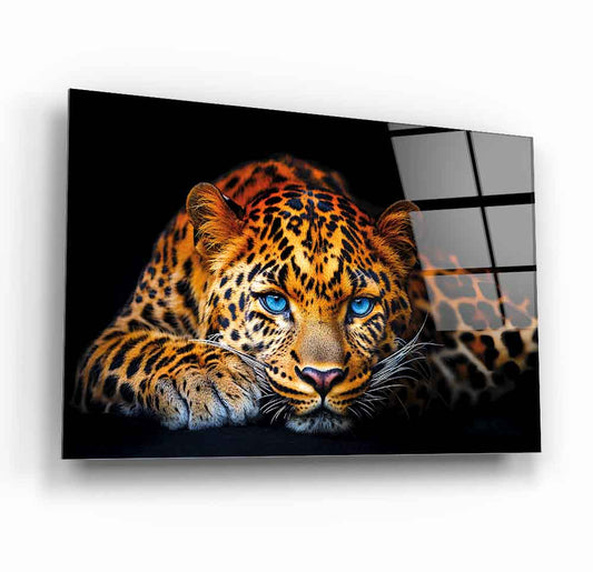Mavi Gözlü Leopar Cam Tablo