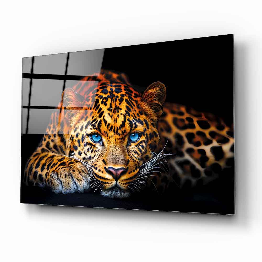 Mavi Gözlü Leopar Cam Tablo