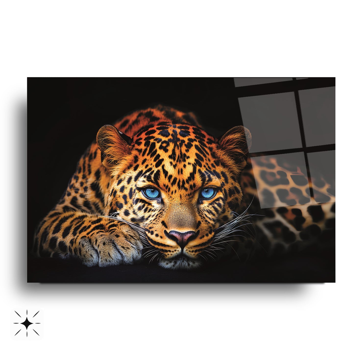 Mavi Gözlü Leopar Cam Tablo