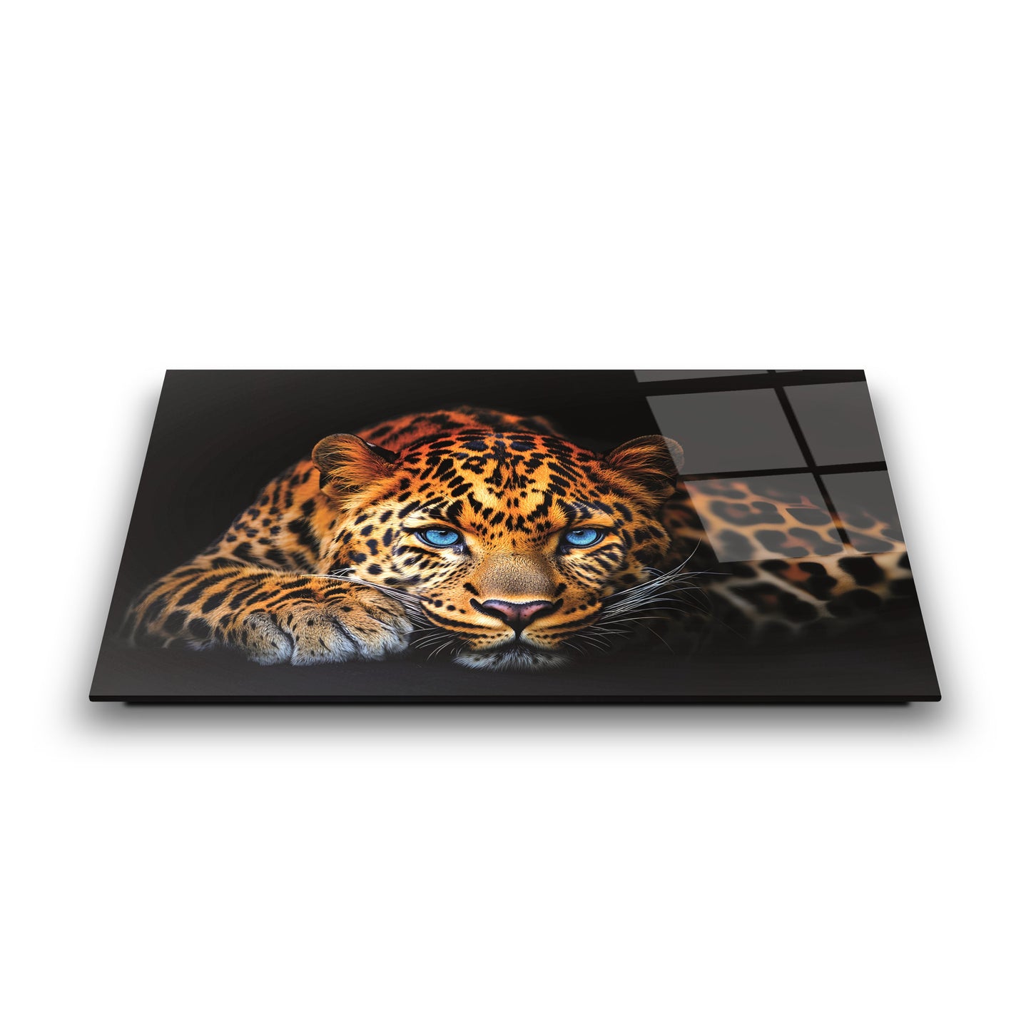 Mavi Gözlü Leopar Cam Tablo