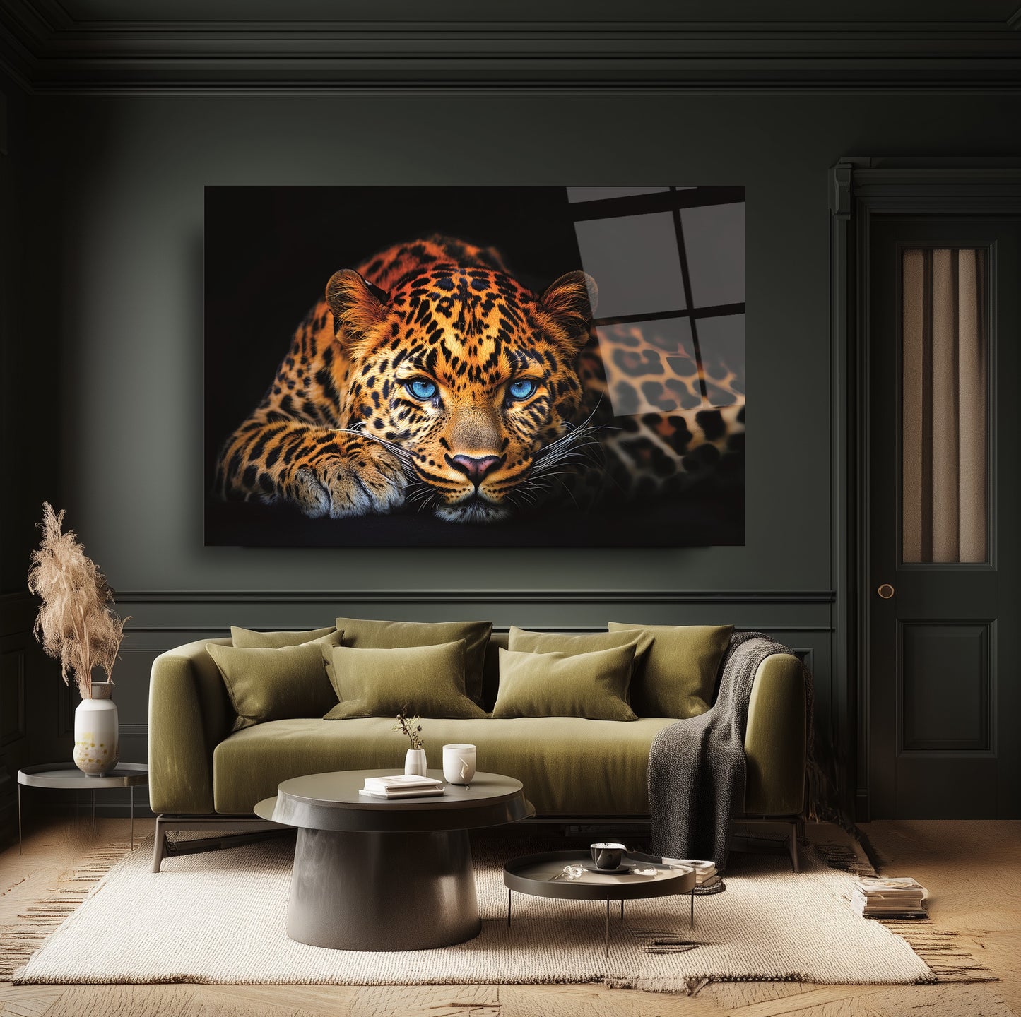 Mavi Gözlü Leopar Cam Tablo