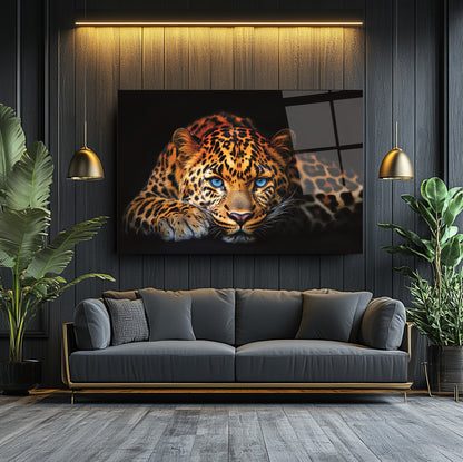 Mavi Gözlü Leopar Cam Tablo
