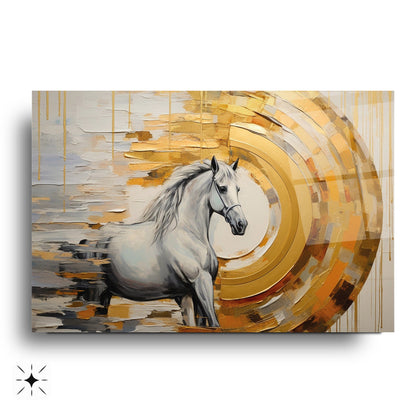 Gold Detaylı Beyaz At Cam Tablo