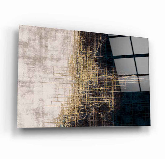 Gold Siyah Soyut Cam Tablo