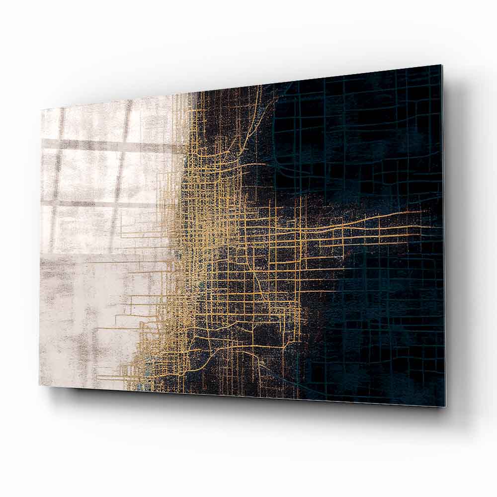 Gold Siyah Soyut Cam Tablo