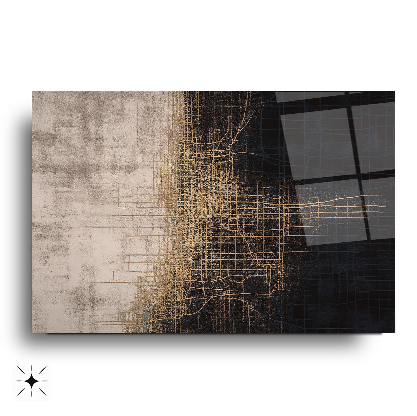 Gold Siyah Soyut Cam Tablo