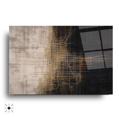 Gold Siyah Soyut Cam Tablo