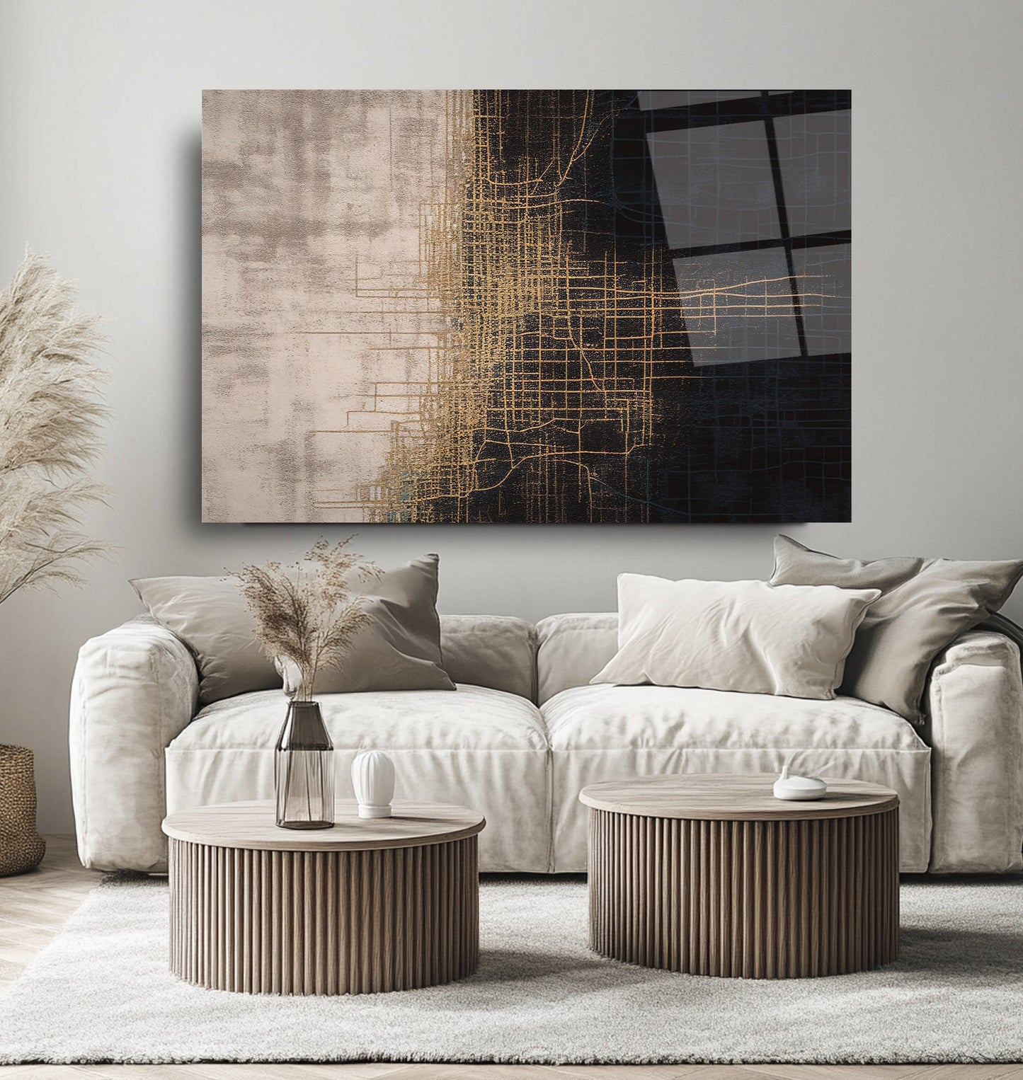 Gold Siyah Soyut Cam Tablo