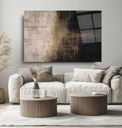 Gold Siyah Soyut Cam Tablo