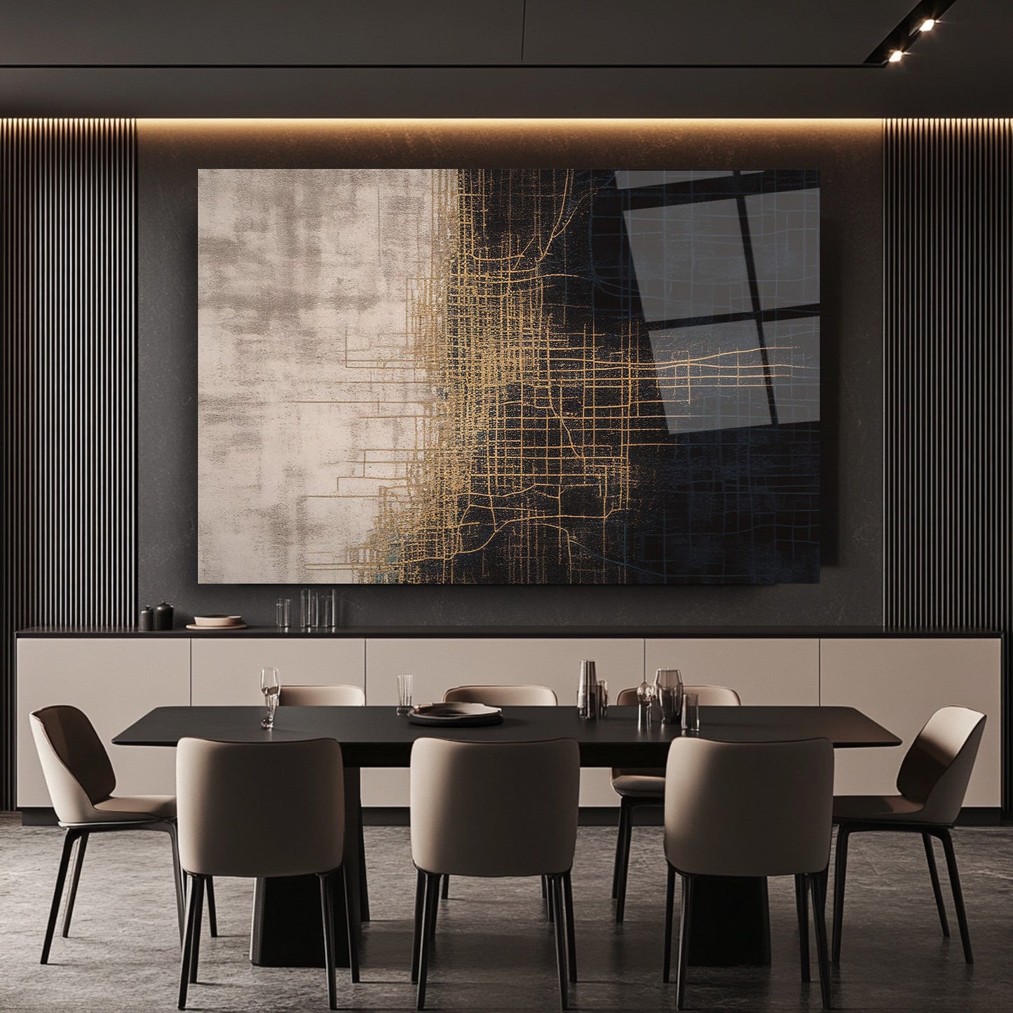 Gold Siyah Soyut Cam Tablo