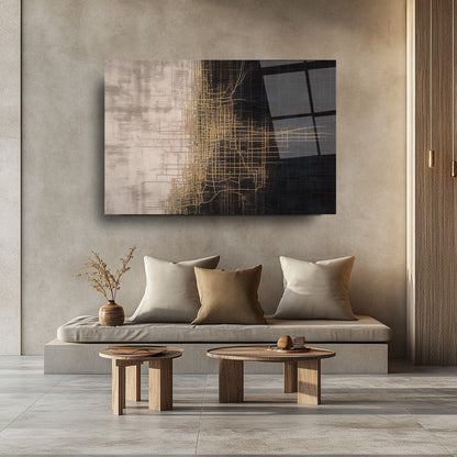 Gold Siyah Soyut Cam Tablo