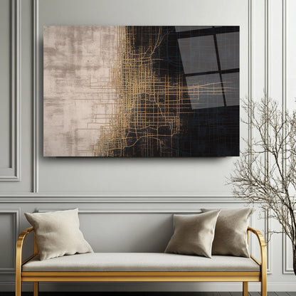 Gold Siyah Soyut Cam Tablo