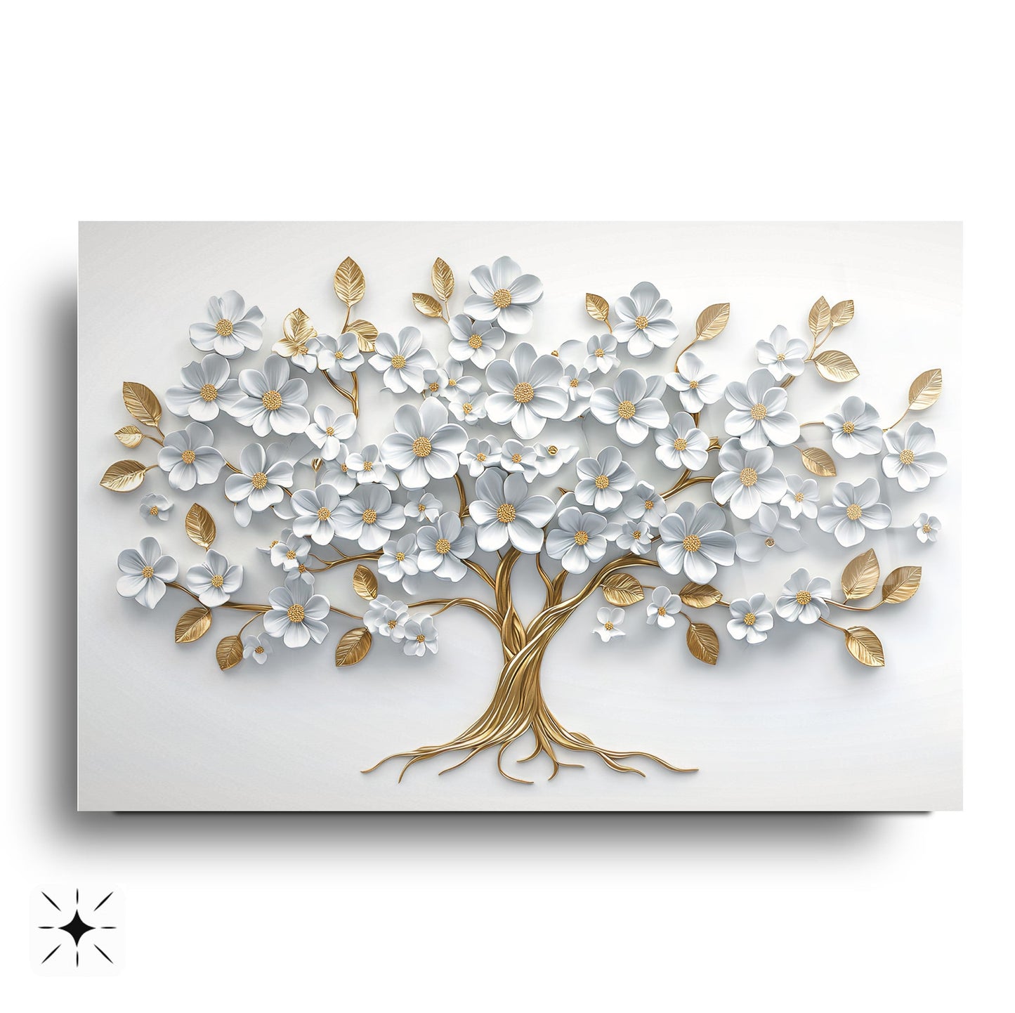 Beyaz Gold Hayat Ağacı Cam Tablo