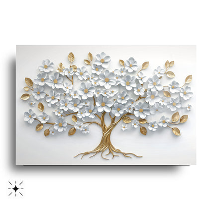 Beyaz Gold Hayat Ağacı Cam Tablo