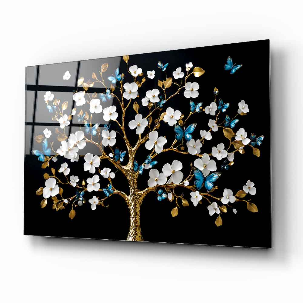 Beyaz Hayat Ağacı Cam Tablo
