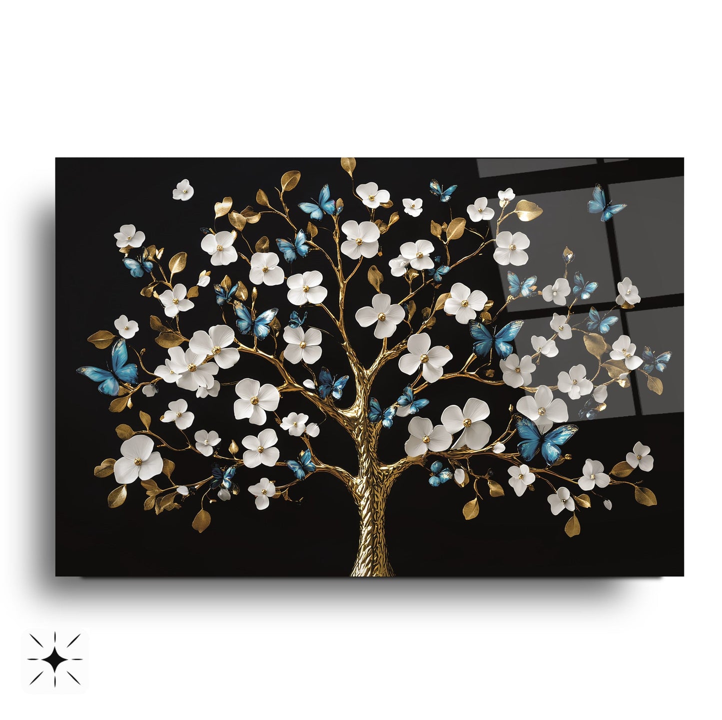 Beyaz Hayat Ağacı Cam Tablo