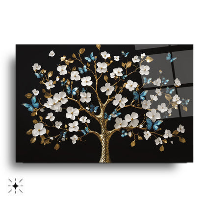 Beyaz Hayat Ağacı Cam Tablo