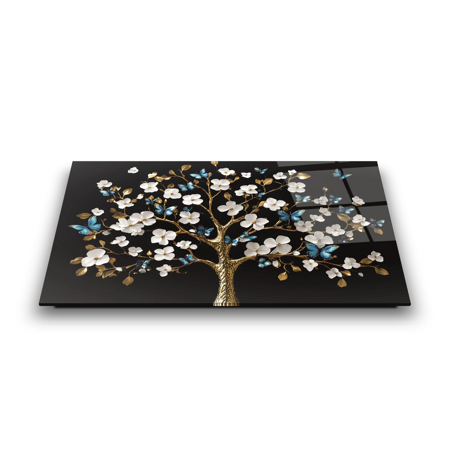 Beyaz Hayat Ağacı Cam Tablo