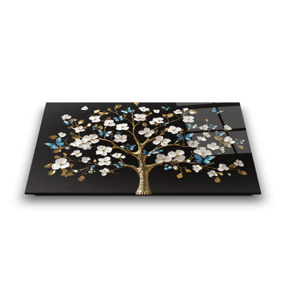 Beyaz Hayat Ağacı Cam Tablo