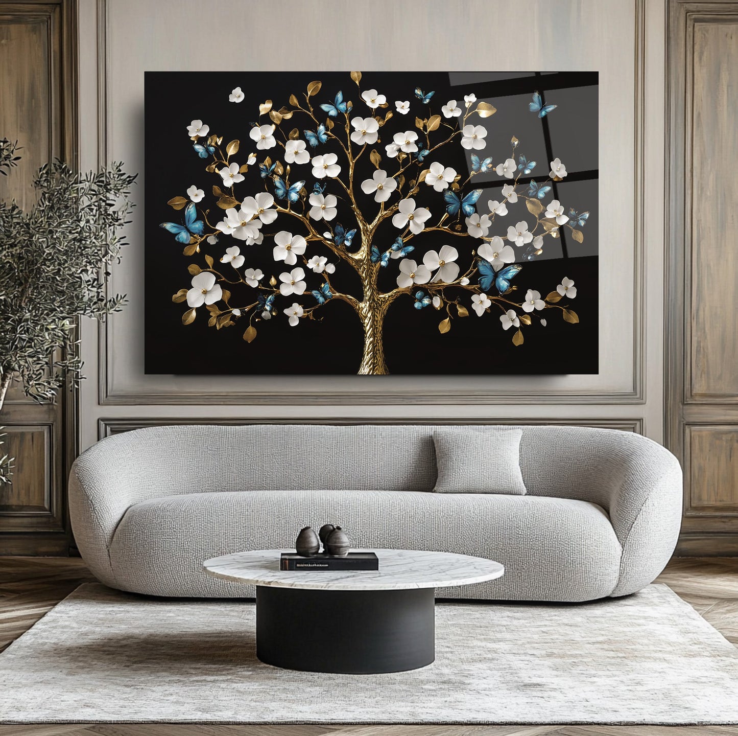 Beyaz Hayat Ağacı Cam Tablo