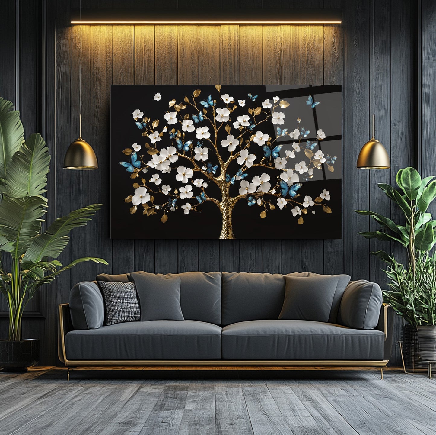 Beyaz Hayat Ağacı Cam Tablo