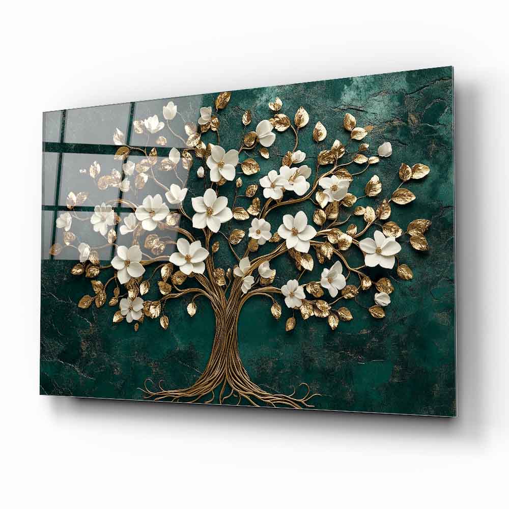 Gold Detay Hayat Ağacı Cam Tablo
