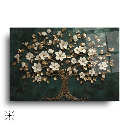 Gold Detay Hayat Ağacı Cam Tablo