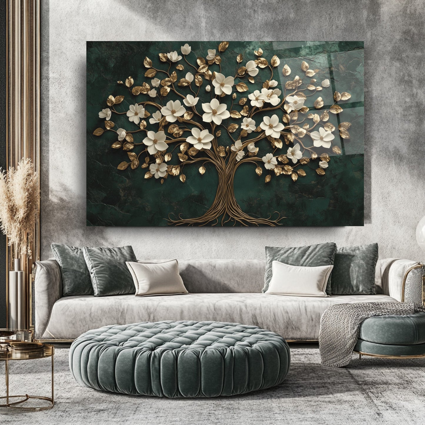 Gold Detay Hayat Ağacı Cam Tablo