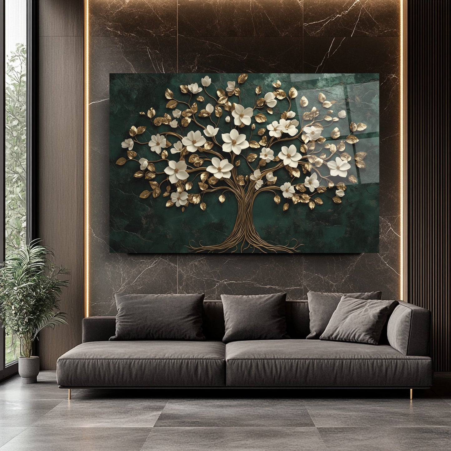 Gold Detay Hayat Ağacı Cam Tablo