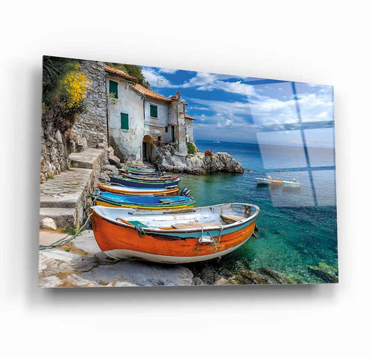 Deniz ve Sandal Manzarası Cam Tablo