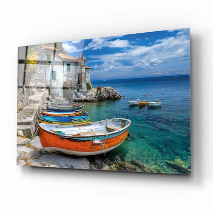 Deniz ve Sandal Manzarası Cam Tablo