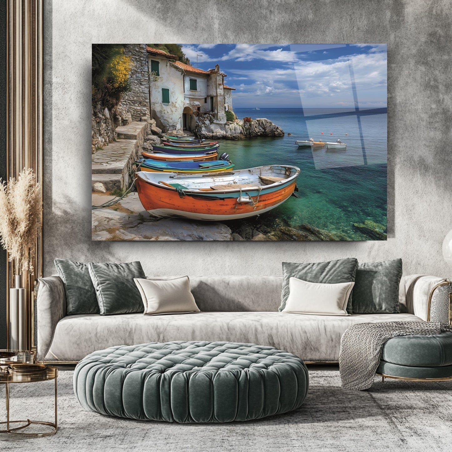 Deniz ve Sandal Manzarası Cam Tablo