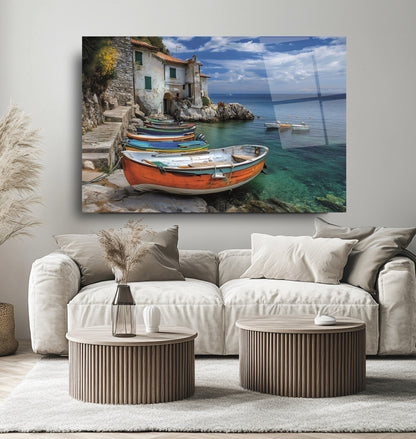 Deniz ve Sandal Manzarası Cam Tablo