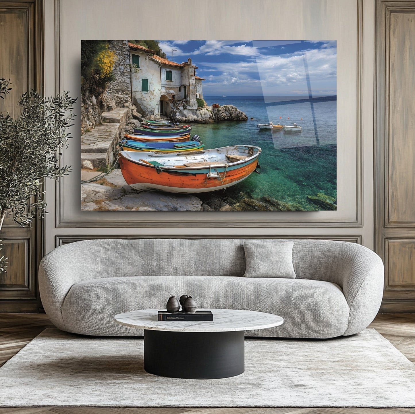 Deniz ve Sandal Manzarası Cam Tablo