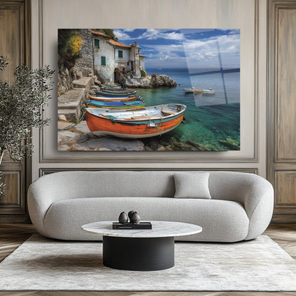 Deniz ve Sandal Manzarası Cam Tablo