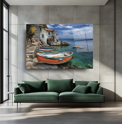 Deniz ve Sandal Manzarası Cam Tablo