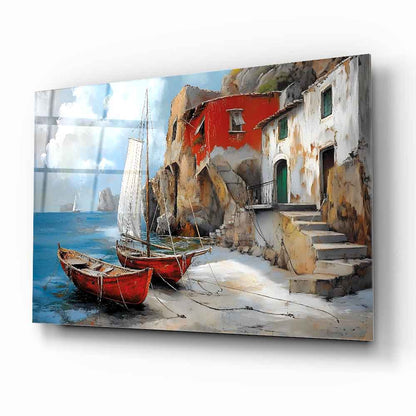 Deniz ve Sandal Manzarası Cam Tablo