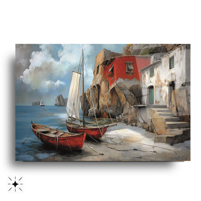 Deniz ve Sandal Manzarası Cam Tablo