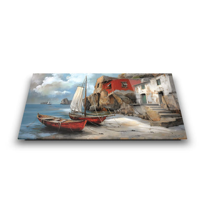 Deniz ve Sandal Manzarası Cam Tablo