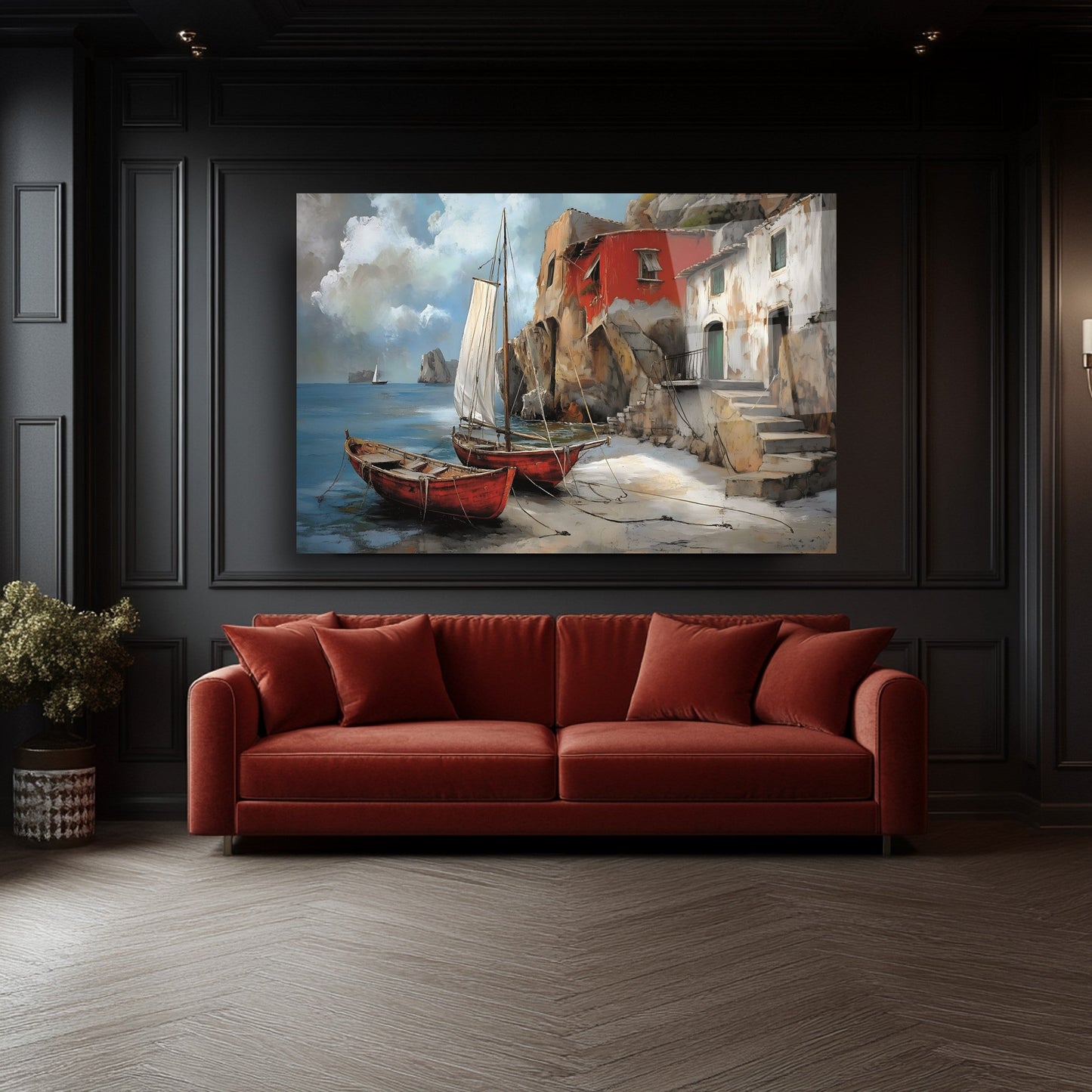 Deniz ve Sandal Manzarası Cam Tablo