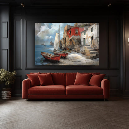 Deniz ve Sandal Manzarası Cam Tablo