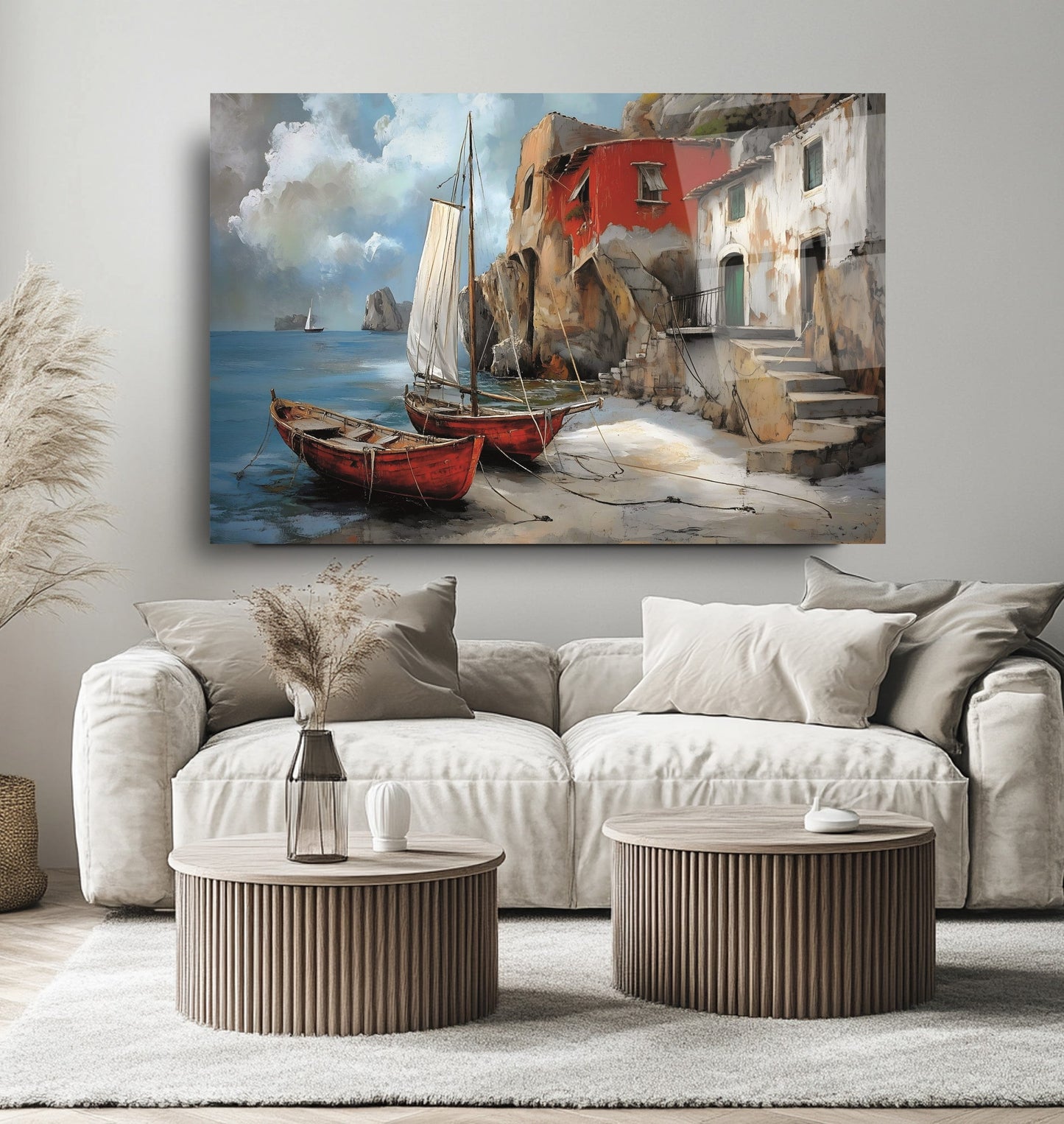 Deniz ve Sandal Manzarası Cam Tablo