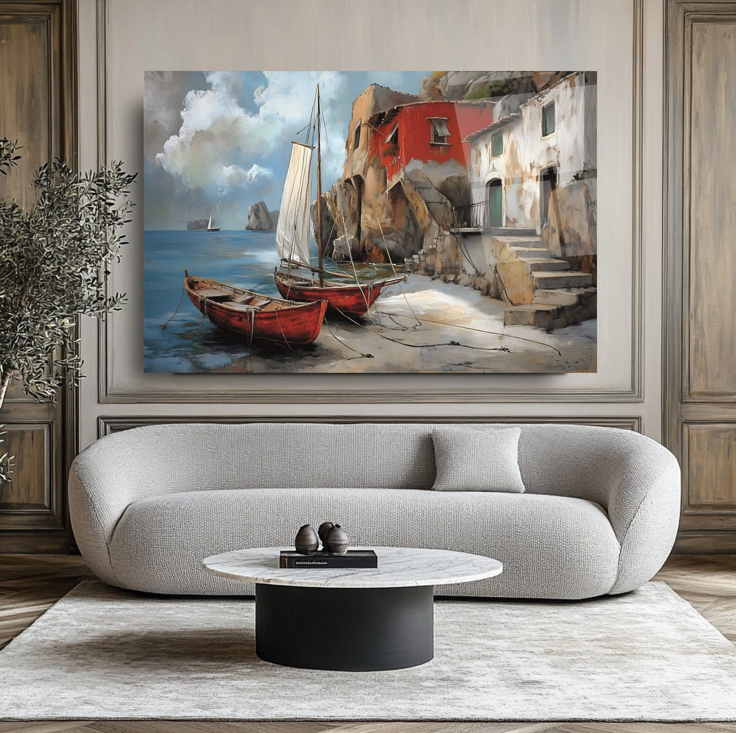 Deniz ve Sandal Manzarası Cam Tablo